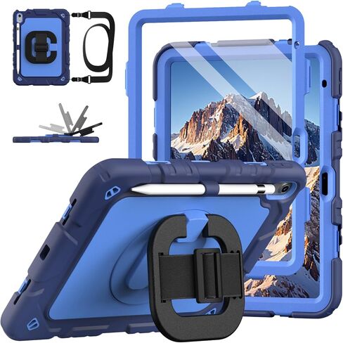 Grifobes for iPad A16 11th/10th Generation Case 2025/2022, for 11 Inch/10.9 Inch iPad Case Cover with Screen Protector, 360°Rotate Stand, Hand & Shoulder Strap, Pencil Holder, Navy Blue in Kuwait