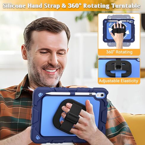 Grifobes for iPad A16 11th/10th Generation Case 2025/2022, for 11 Inch/10.9 Inch iPad Case Cover with Screen Protector, 360°Rotate Stand, Hand & Shoulder Strap, Pencil Holder, Navy Blue in Kuwait