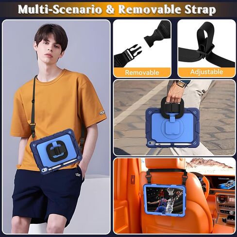 Grifobes for iPad A16 11th/10th Generation Case 2025/2022, for 11 Inch/10.9 Inch iPad Case Cover with Screen Protector, 360°Rotate Stand, Hand & Shoulder Strap, Pencil Holder, Navy Blue in Kuwait