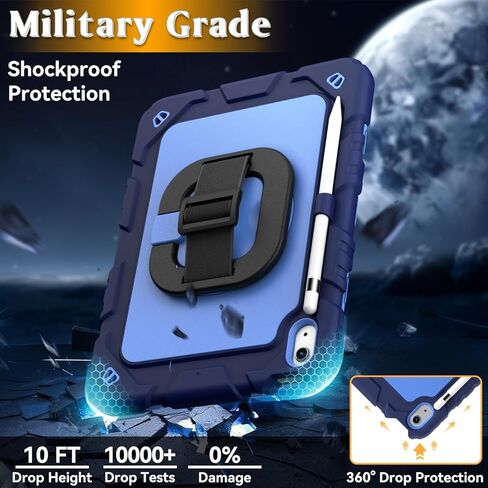 Grifobes for iPad A16 11th/10th Generation Case 2025/2022, for 11 Inch/10.9 Inch iPad Case Cover with Screen Protector, 360°Rotate Stand, Hand & Shoulder Strap, Pencil Holder, Navy Blue in Kuwait