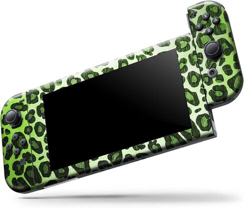 Design Skinz - متوافق مع وحدة تحكم Nintendo Switch OLED + Joy-Con - غطاء حماية من الفينيل قابل للإزالة ومقاوم للخدش - طباعة جلد الفهد باللون الأخضر النابض بالحياة in Saudi Arabia