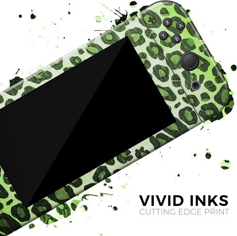 Design Skinz - متوافق مع وحدة تحكم Nintendo Switch OLED + Joy-Con - غطاء حماية من الفينيل قابل للإزالة ومقاوم للخدش - طباعة جلد الفهد باللون الأخضر النابض بالحياة in Saudi Arabia