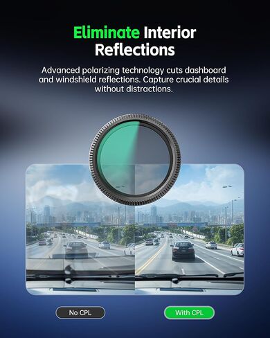 مرشح CPL ملولب لـ Vantrue N5(S)، N4 Pro(S)، N4S، S1 Pro(MAX)، N2X، E2، E1 Lite Dash Cam، مستقطب دائري بإطار من الألومنيوم، يقلل الوهج ويعزز التباين، تركيب سهل بالبراغي in Kuwait