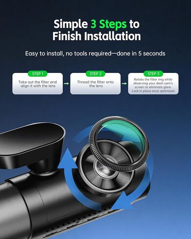 مرشح CPL ملولب لـ Vantrue N5(S)، N4 Pro(S)، N4S، S1 Pro(MAX)، N2X، E2، E1 Lite Dash Cam، مستقطب دائري بإطار من الألومنيوم، يقلل الوهج ويعزز التباين، تركيب سهل بالبراغي in Kuwait