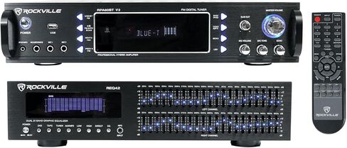 حزمة Rockville: RPA60BT V2 1000 Watt 2-Ch USB Bluetooth DJ/Pro/Karaoke Amplifier Mixer Bundle with REQ42-B Black 19" Rack Mount 2 x 21 Band Equalizer (2 عنصر) in Saudi Arabia