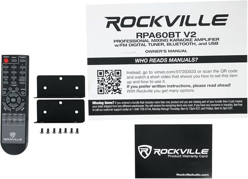 حزمة Rockville: RPA60BT V2 1000 Watt 2-Ch USB Bluetooth DJ/Pro/Karaoke Amplifier Mixer Bundle with REQ42-B Black 19" Rack Mount 2 x 21 Band Equalizer (2 عنصر) in Saudi Arabia