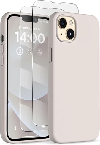 Designed for iPhone 14 Plus Case Silicone, with 2X Screen Protectors, Full Body Shockproof Protective Cover, Liquid Silicone Slim Thin Phone Case for iPhone 14 Plus 6.7", Stone in Saudi Arabia