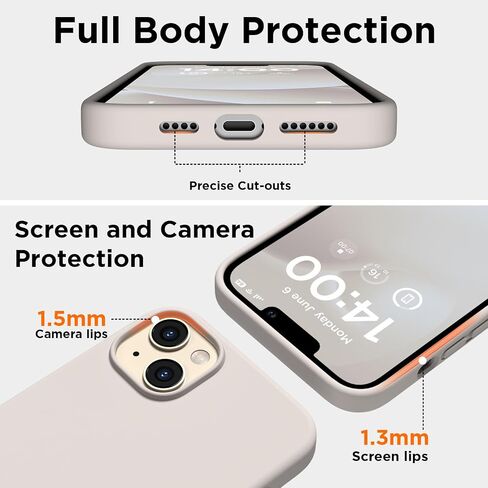 Designed for iPhone 14 Plus Case Silicone, with 2X Screen Protectors, Full Body Shockproof Protective Cover, Liquid Silicone Slim Thin Phone Case for iPhone 14 Plus 6.7", Stone in Saudi Arabia
