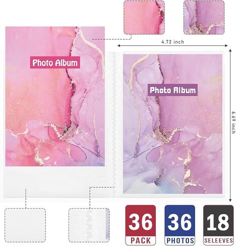 Sinmoe 36 حزمة ألبوم صور صغير 4 × 6 كتاب صور صغير 36 صورة حامل ألبوم بطاقة بريدية مع إدراجات زخرفية قابلة للإزالة مرنة وواضحة الرؤية غطاء ألبوم القصاصات للصور in Kuwait