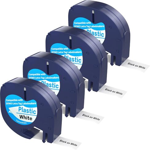 5Pack dymo Label Maker Refills Compatible with DYMO LetraTag Label Maker Refill 91331 White Plastic Tape 12mm x 4m (1/2" x 13') for Labeler Letra Tag 200B LT 100H 100T Plus in Saudi Arabia