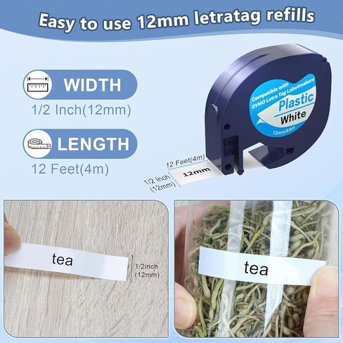 5Pack dymo Label Maker Refills Compatible with DYMO LetraTag Label Maker Refill 91331 White Plastic Tape 12mm x 4m (1/2" x 13') for Labeler Letra Tag 200B LT 100H 100T Plus in Saudi Arabia