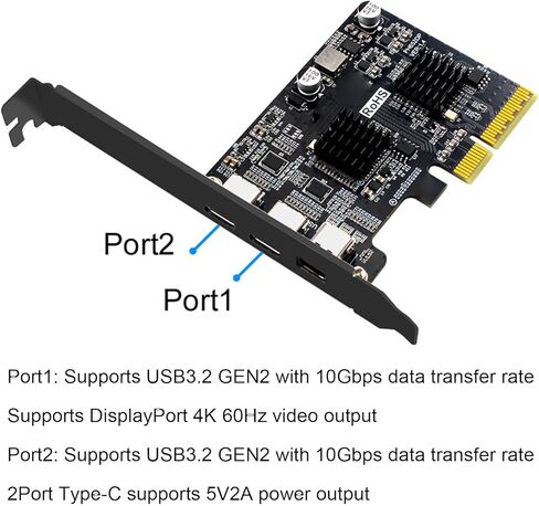 بطاقة توسيع GOWENIC من النوع C، نقل إشارة سلس، مع 2 قناة نقل بيانات مستقلة USB 3.0 10G من النوع C، للكمبيوتر المكتبي in Saudi Arabia