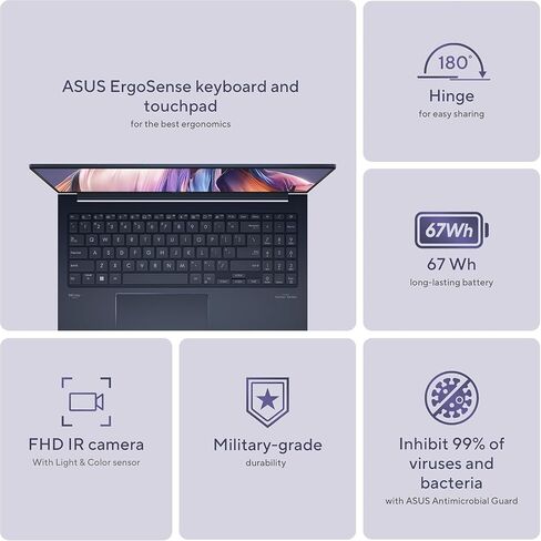كمبيوتر محمول ASUS Zenbook 15 Business Slim، شاشة 15.6 بوصة FHD 100% sRGB، AMD Ryzen 5 7535U، لوحة مفاتيح بإضاءة خلفية، Wi-Fi 6E، USB C، Windows 11 Home، مع قماش (16 جيجابايت LPDDR5 RAM | 512 جيجابايت SSD) in Saudi Arabia