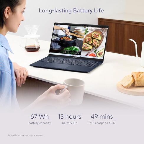 كمبيوتر محمول ASUS Zenbook 15 Business Slim، شاشة 15.6 بوصة FHD 100% sRGB، AMD Ryzen 5 7535U، لوحة مفاتيح بإضاءة خلفية، Wi-Fi 6E، USB C، Windows 11 Home، مع قماش (16 جيجابايت LPDDR5 RAM | 512 جيجابايت SSD) in Saudi Arabia