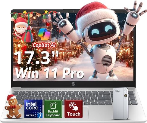 شاشة كمبيوتر محمول HP مقاس 17 بوصة تعمل باللمس، Intel Ultra 7 255U (12 مركزًا)، Intel AI Boost (12 وحدة NPU)، لوحة مفاتيح بإضاءة خلفية، مساعد AI، Windows 11 Pro، مع مسجل صوت AI (ذاكرة الوصول العشوائي DDR5 سعة 32 جيجابايت، SSD سعة 1 تيرابايت) in Saudi Arabia