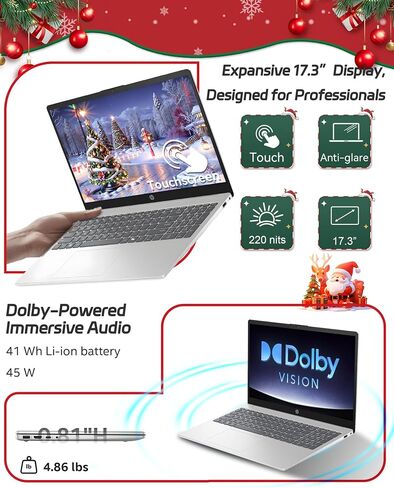 شاشة كمبيوتر محمول HP مقاس 17 بوصة تعمل باللمس، Intel Ultra 7 255U (12 مركزًا)، Intel AI Boost (12 وحدة NPU)، لوحة مفاتيح بإضاءة خلفية، مساعد AI، Windows 11 Pro، مع مسجل صوت AI (ذاكرة الوصول العشوائي DDR5 سعة 32 جيجابايت، SSD سعة 1 تيرابايت) in Saudi Arabia