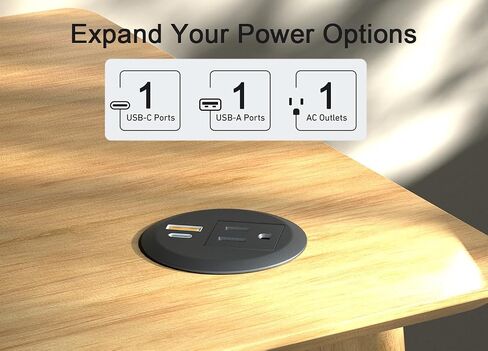 2pcs Desktop Power Grommet,2-inch Hole,10ft Cord,20W USB C Fast Charging Station,Round Recessed Outlet,2-USB Port,Flush Mount,Flat Plug,Black in Saudi Arabia