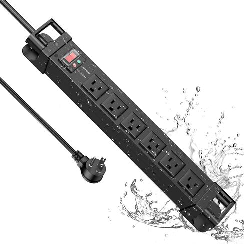 IPX6 Outdoor Power Strip Weatherproof,6 Outlet Metal Surge Protector Wall Mountable for Camping,Garden & Home,Heavy Duty 6FT ETL Certified Waterproof Extension Cord in Saudi Arabia