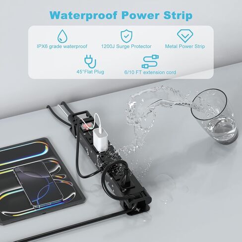 IPX6 Outdoor Power Strip Weatherproof,6 Outlet Metal Surge Protector Wall Mountable for Camping,Garden & Home,Heavy Duty 6FT ETL Certified Waterproof Extension Cord in Saudi Arabia