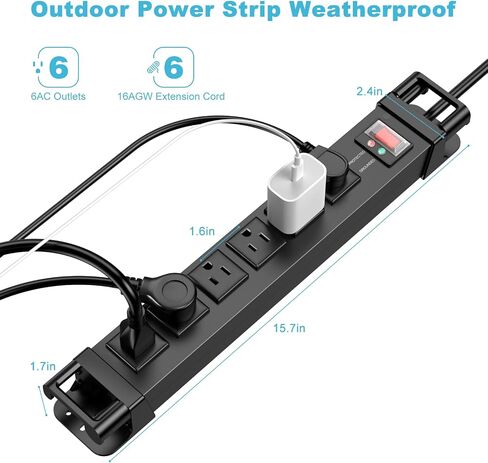 IPX6 Outdoor Power Strip Weatherproof,6 Outlet Metal Surge Protector Wall Mountable for Camping,Garden & Home,Heavy Duty 6FT ETL Certified Waterproof Extension Cord in Saudi Arabia