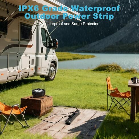 IPX6 Outdoor Power Strip Weatherproof,6 Outlet Metal Surge Protector Wall Mountable for Camping,Garden & Home,Heavy Duty 6FT ETL Certified Waterproof Extension Cord in Saudi Arabia