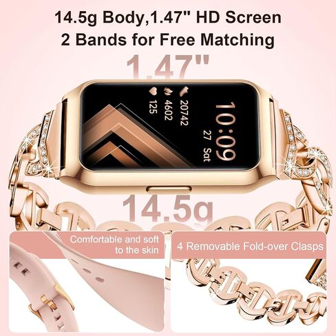 GADIXY Smart Watch,Fitness Tracker Watch 7 Day+ Battery with Heart Rate/Step Counter/Calories/SPO2/Sleep Monitor,IP68 Fitness Smart Watches for Women (Rosegold, 1.47inch) in Saudi Arabia