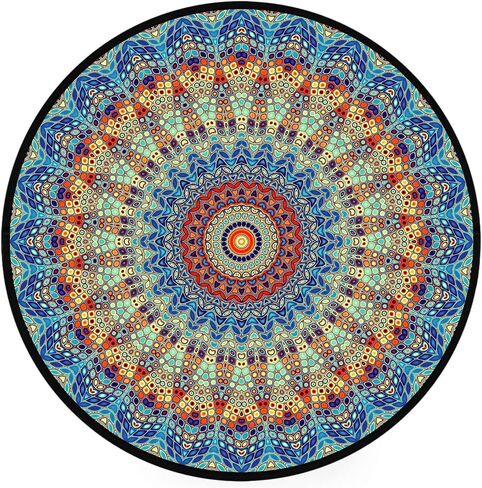 Round Rugs 2 FT Washable Non Slip Round Area Rug, Medium-Pile Small Circular Rug for Bedroom, Bathroom, Entryway, Kids Room, Office, College Dorm (Colorful Flowers Boho) in Saudi Arabia
