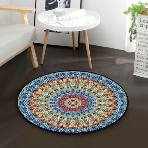 Round Rugs 2 FT Washable Non Slip Round Area Rug, Medium-Pile Small Circular Rug for Bedroom, Bathroom, Entryway, Kids Room, Office, College Dorm (Colorful Flowers Boho) in Saudi Arabia