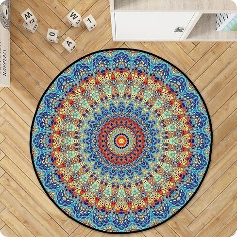 Round Rugs 2 FT Washable Non Slip Round Area Rug, Medium-Pile Small Circular Rug for Bedroom, Bathroom, Entryway, Kids Room, Office, College Dorm (Colorful Flowers Boho) in Saudi Arabia