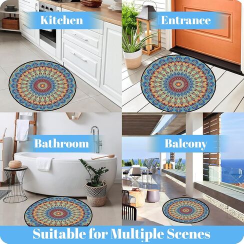 Round Rugs 2 FT Washable Non Slip Round Area Rug, Medium-Pile Small Circular Rug for Bedroom, Bathroom, Entryway, Kids Room, Office, College Dorm (Colorful Flowers Boho) in Saudi Arabia
