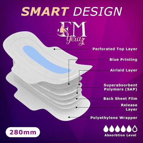 فوط صحية للسيدات من إم يراز، رفيعة للغاية، سريعة الامتصاص بالأجنحة، مقاس 5، 30 قطعة، للاستخدام اليومي in Kuwait
