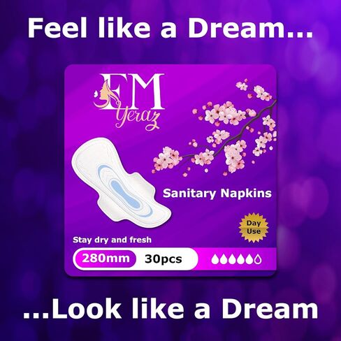فوط صحية للسيدات من إم يراز، رفيعة للغاية، سريعة الامتصاص بالأجنحة، مقاس 5، 30 قطعة، للاستخدام اليومي in Kuwait