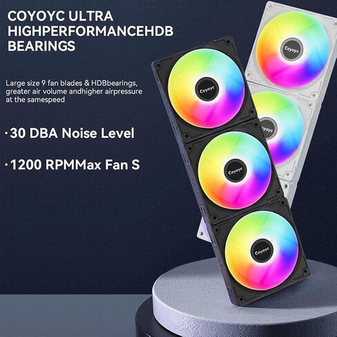 3PCS 120MM Case Fan PC Colorful Cooler Fans FDB Bearing Computer Fans Low-Noise Bearing Forward & Reverse Blade Design 1200 RPM RGB for Cooler Master Cases Radiators System (Black-3PCS) in Saudi Arabia