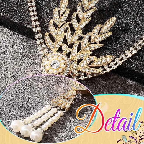 GORTIN 1920's Flapper Headband Leaf Rhiestones Headpiece Bride Wedding Headdress Bridal Flapper Hair Accessories Head Chain for Women(Gold) in Kuwait