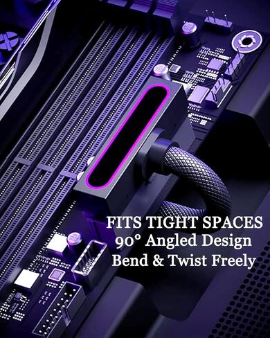 24PIN PSU Extension Cable,30CM ARGB LED PC Cable,18AWG 90 Degree Right-Angle Design for Power Cable Extension,Copper Wire Motherboard Power Extension Cable Integrated Minimalist Design ﻿ in Saudi Arabia