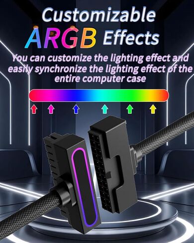24PIN PSU Extension Cable,30CM ARGB LED PC Cable,18AWG 90 Degree Right-Angle Design for Power Cable Extension,Copper Wire Motherboard Power Extension Cable Integrated Minimalist Design ﻿ in Saudi Arabia