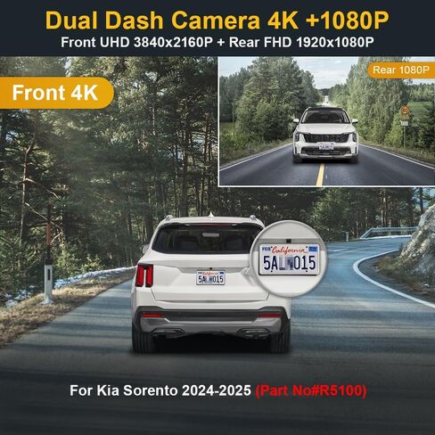 كاميرا Fitcamx الأمامية 4K+الخلفية 1080P تتكيف مع Kia Sorento 2024 2025 & Sorento Hybrid (الجزء رقم #R5100)، مظهر OEM، فيديو عالي الدقة مزدوج، WiFi & APP، تسجيل حلقة، مستشعر G، سهل الاستخدام، بطاقة 128 جيجابايت in Kuwait