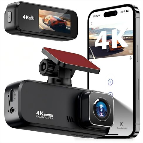 Dash Cam 4K Front, Ultra HD Dash Camera for Cars, 1.97''IPS Screen Mini Car Camera with APP Control, Built-in Wi-Fi & G-Sensor, 24H Parking Mode, Night Vision, WDR, Loop Recording, Support 256GB Max in Saudi Arabia