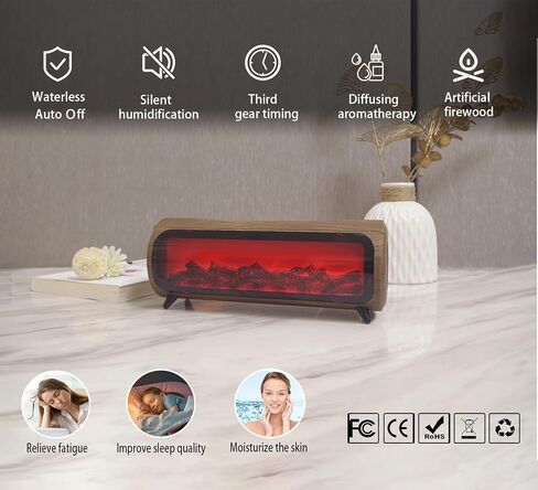 Flame Diffuser Humidifier 7 Flame Colors,Essential Oil Aroma Therapy Diffuser with Waterless Auto-Off Protection,Fire Air Diffuser for Home,Office,Bedroom Grey in Saudi Arabia