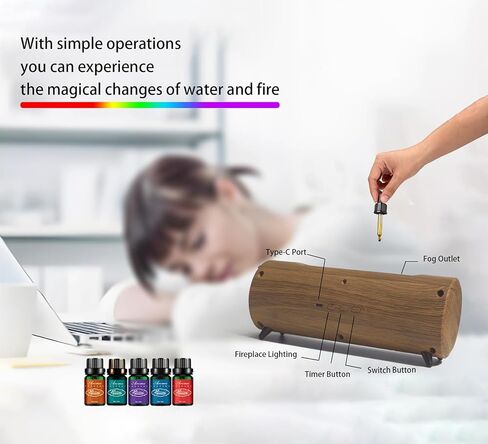 Flame Diffuser Humidifier 7 Flame Colors,Essential Oil Aroma Therapy Diffuser with Waterless Auto-Off Protection,Fire Air Diffuser for Home,Office,Bedroom Grey in Saudi Arabia