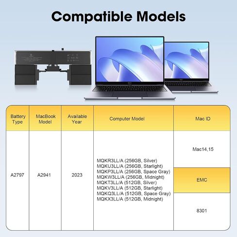 E EGOWAY A2941 A2797 بطارية بديلة للكمبيوتر المحمول MacBook Air 15 بوصة M2 (2023)، EMC 8301، سعة 6000 مللي أمبير في الساعة in Saudi Arabia