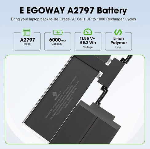 E EGOWAY A2941 A2797 بطارية بديلة للكمبيوتر المحمول MacBook Air 15 بوصة M2 (2023)، EMC 8301، سعة 6000 مللي أمبير في الساعة in Saudi Arabia