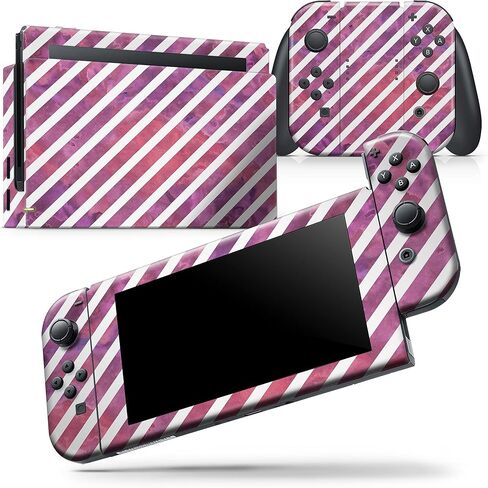 Design Skinz - متوافق مع Nintendo DSi XL - غطاء حماية من الفينيل مقاوم للخدش وقابل للإزالة - خطوط بيضاء مائلة على سطح الجرونج الوردي والأرجواني in Saudi Arabia