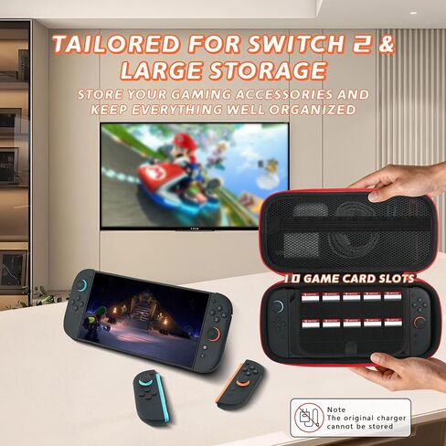 Nintendo Switch 2 Carrying Case - Christmas Birthday Gifts 2025 for Teen Boys, Girls, Men, Women & Gamers, Waterproof Hard Shell Switch 2 Case / Travel Cases, 10 Game Slots & Hidden AirTag Pouch,Black in Kuwait