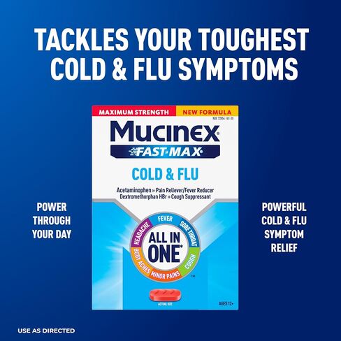 Mucinex Nightshift Cold & Flu, Maximum Strength Powerful Multi-symptom Nighttime Relief, 20 Fast Release Caplets - Pain Reliever/Fever Reducer, Cough Suppressant, Antihistamine in Kuwait
