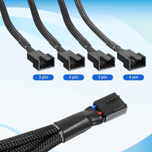 3 PCS Fan Splitter 4 Pin+3 Pin Computer PC Case PWM Fan Splitter Cable 1 to 4 in Saudi Arabia