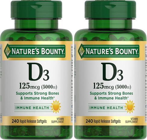 Nature's Bounty Vitamin D3, immune and bone support, 5000IU, Softgels, 150 Ct in Kuwait