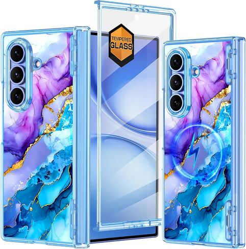 حافظة Meshine لهاتف Galaxy Z Fold 7 مغناطيسية، [متوافقة مع MagSafe] [حماية المفصلات] [واقي شاشة مدمج]، حافظة صلبة مقاومة للصدمات للنساء والفتيات لهاتف Samsung Galaxy Z Fold 7(2025)، شفاف لامع in Kuwait