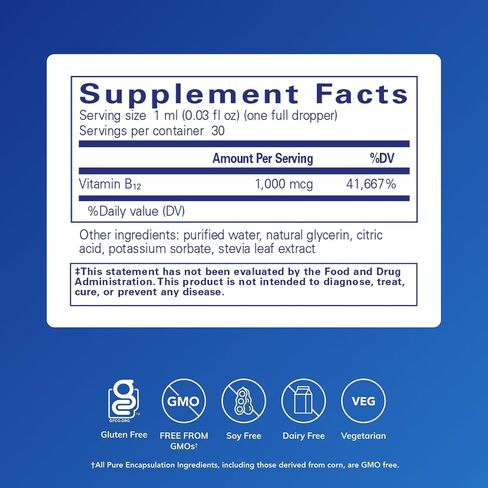 Pure Encapsulations B12 Liquid | 1,000 mcg Vitamin B12 (Methylcobalamin) Supplement to Support Nerves, Immune Health, Energy, and Cognitive Function* | 1 fl. oz. in Saudi Arabia