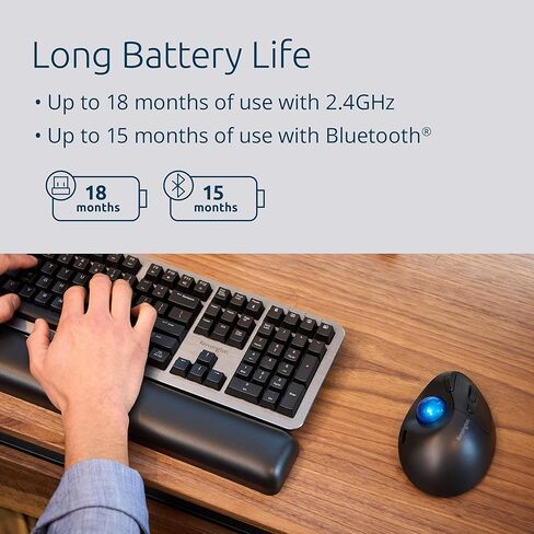 ماوس كرة التتبع اللاسلكي كينسينغتون TB450A، اتصال بلوتوث LE & 2.4 جيجا هرتز، 4 خيارات DPI، توصيل ما يصل إلى 3 أجهزة (K72177WW)، أسود-فضي in Kuwait